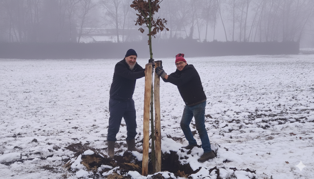 Groengroep twee personen planten een boom